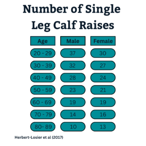 Number of Single leg Calf Raises represented in a table